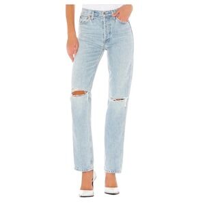 Re/Done x Levis 90s Relaxed Straight Jeans Womens 25 Light Blue Distressed